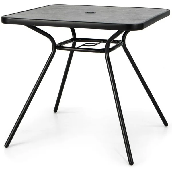 Table de Jardin avec Plateau Imprimé Marbre 80 x 80 CM Table d'Appoint avec Trou pour Parasol 42 MM et Cadre en Métal Gris