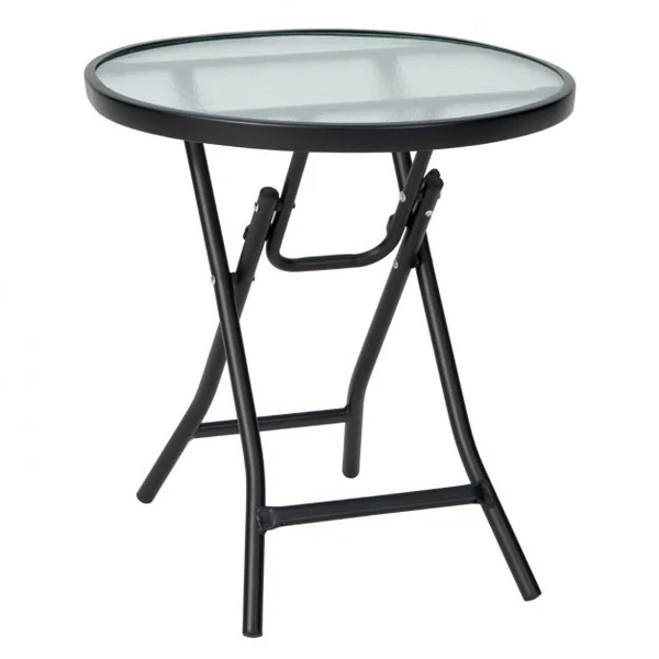Table de Jardin Bistro Pliante φ46x47cm en Verre&Acier pour Intérieur Extérieur Patio Balcon Terrasse Charge 50 kg Noir