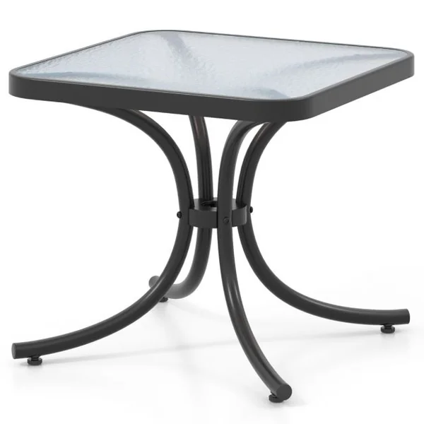 Table de Jardin Carrée Plateau en Verre Trempé 50 CM Table Basse de Patio avec Cadre en Métal Robuste Charge 100 kg Noir