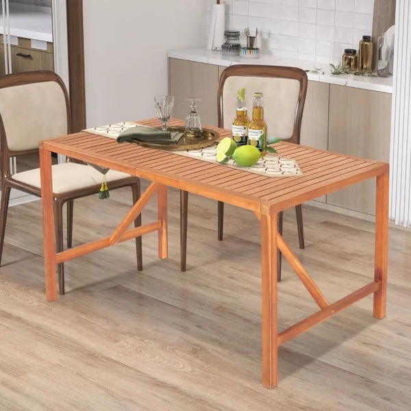 Table de Jardin en Bois d'Acacia pour 4 à 6 Personnes avec Trou de Parapluie 140x75x75CM pour Salle à Manger et Terrasse