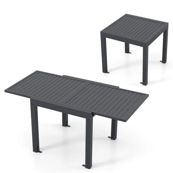 Table de Jardin Extensible en Aluminium Ajustable de 80 à 160 CM Table à Manger Extérieure Plateau à Lattes pour 4-6 Personnes Gris Foncé