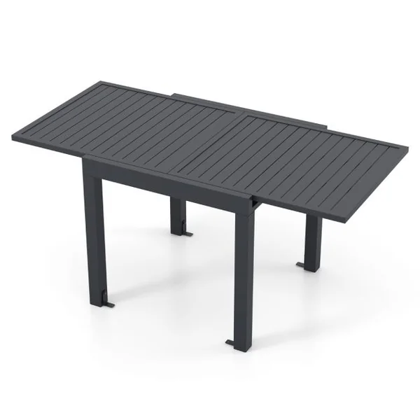 Table de Jardin Extensible en Aluminium Ajustable de 80 à 160 CM Table à Manger Extérieure Plateau à Lattes pour 4-6 Personnes Gris Foncé