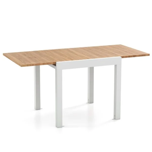 Table de Jardin Extensible en Aluminium Ajustable de 80 à 160 CM Table à Manger Rectangulaire pour 4-6 Personnes Blanc+Naturel
