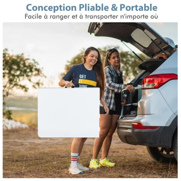 Table de Jardin Pliable 180 x 73 x 73 cm en PEHD et Acier avec Poignée de Transport pour Pique-Nique Camping Barbecue Blanc
