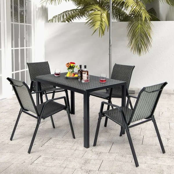 Table de Jardin Rectangulaire de 200 CM pour 6 Personnes Table en Rotin Cadre en Métal Robuste Table à Manger Marron