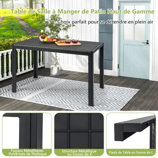 Table de Jardin Rectangulaire de 200 CM pour 6 Personnes Table en Rotin Cadre en Métal Robuste Table à Manger Marron
