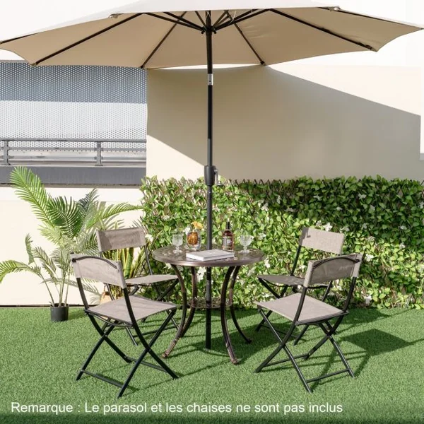 Table de Jardin Ronde 79 CM en Fonte d'Aluminium Table d'Appoint d’Extérieur avec Trou pour Parasol Repose-pieds Réglables Cuivre Rouge