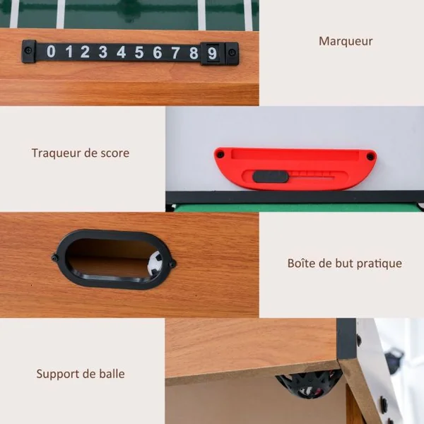 Table de Jeu Combo 4 en 1 Table de Baby-Foot Billard Ping-Pong Hockey Accessoires Complets Table de Jeux Multiples pour Enfants et Adultes