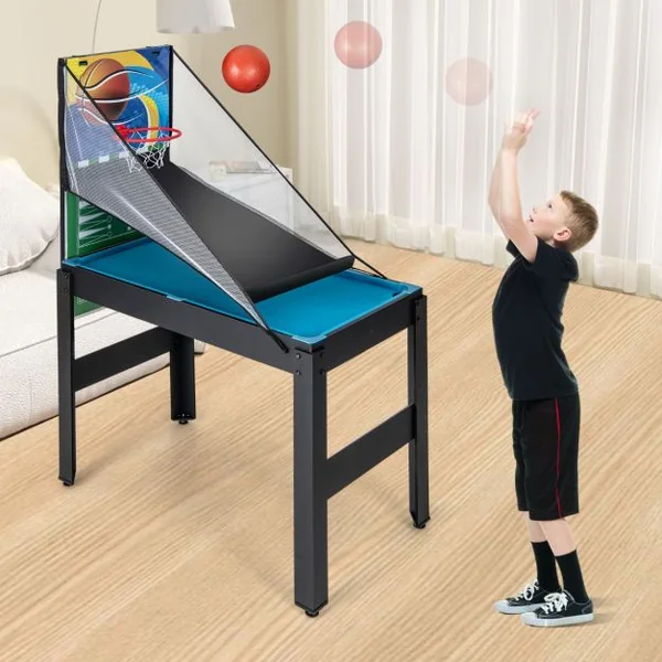 Table de Jeux 15 en 1 Combinée Kit Combiné de Basket et de Baby-foot Hockey Billard Ping-pong Bowling Jeu de Palets Échecs Dames