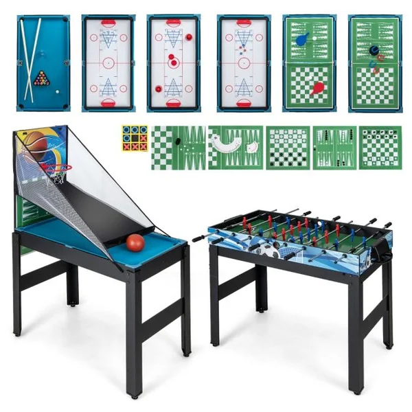 Table de Jeux 15 en 1 Combinée Kit Combiné de Basket et de Baby-foot Hockey Billard Ping-pong Bowling Jeu de Palets Échecs Dames