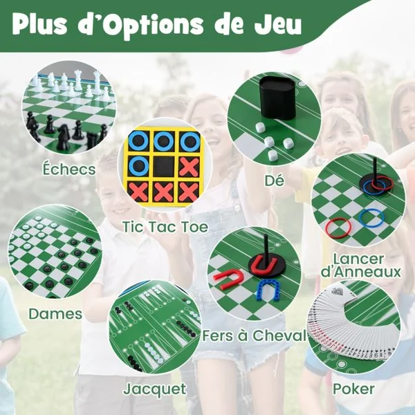 Table de Jeux 15 en 1 Combinée Kit Combiné de Basket et de Baby-foot Hockey Billard Ping-pong Bowling Jeu de Palets Échecs Dames