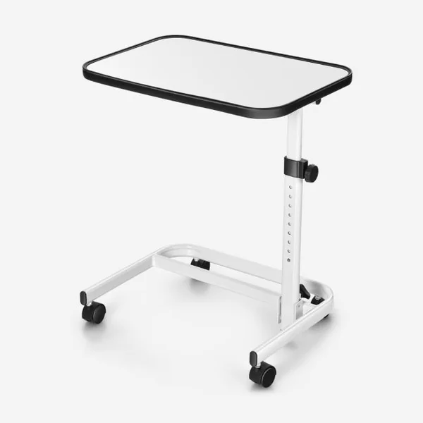 Table de Lit à Roulettes Verrouillables Plateau Inclinable 180° Support Stand Ordinateur Tablette Réglable en Hauteur Naturel/Blanc