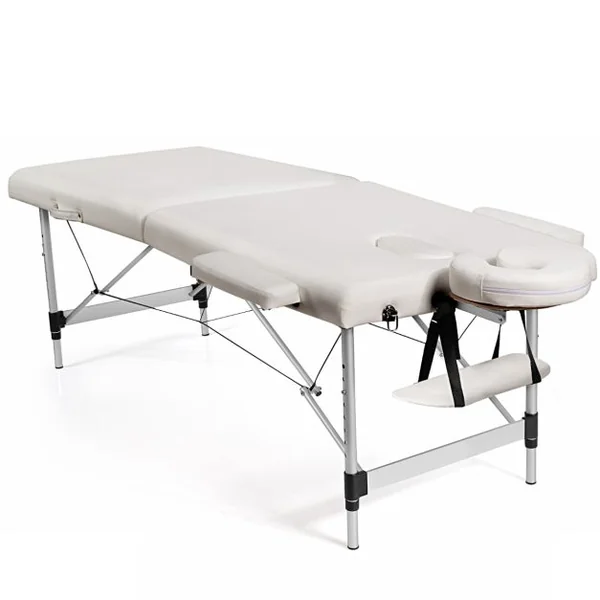 Table de Massage Portative Pliante de 184 CM Lit de Spa de Salon en Aluminium Réglable Blanc