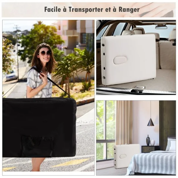 Table de Massage Portative Pliante de 184 CM Lit de Spa de Salon en Aluminium Réglable Blanc