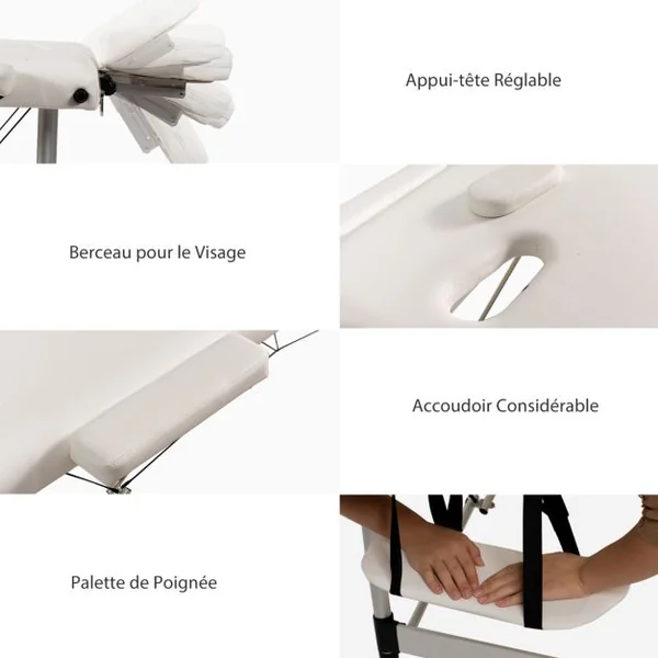 Table de Massage Portative Pliante de 184 CM Lit de Spa de Salon en Aluminium Réglable Blanc