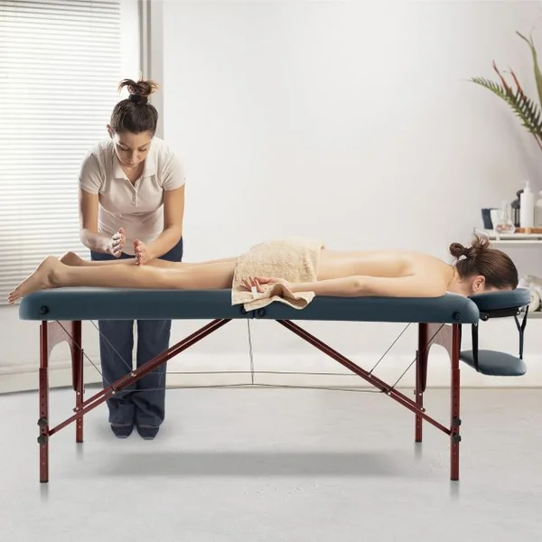 Table de Massage à 2 Plis Lit de Spa Portable Table de Spa Pliable avec Étui de Transport Bleu Marine