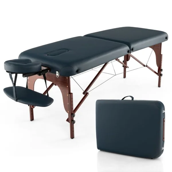 Table de Massage à 2 Plis Lit de Spa Portable Table de Spa Pliable avec Étui de Transport Bleu Marine
