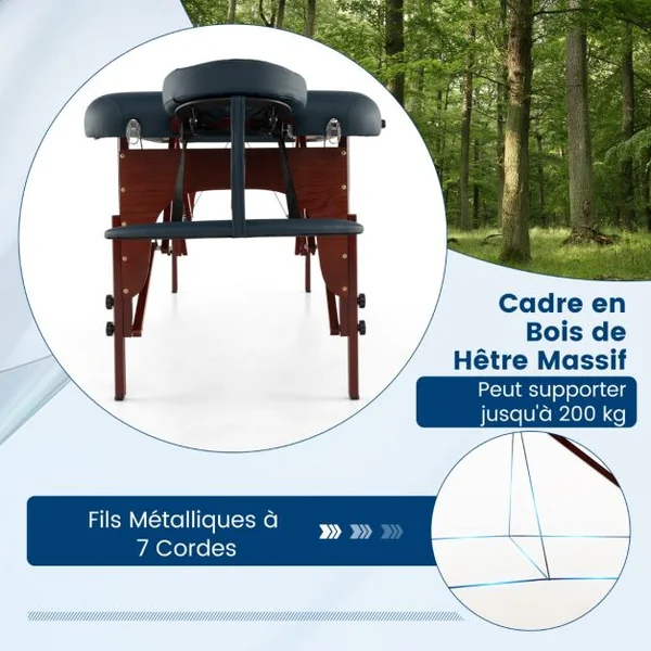 Table de Massage à 2 Plis Lit de Spa Portable Table de Spa Pliable avec Étui de Transport Bleu Marine