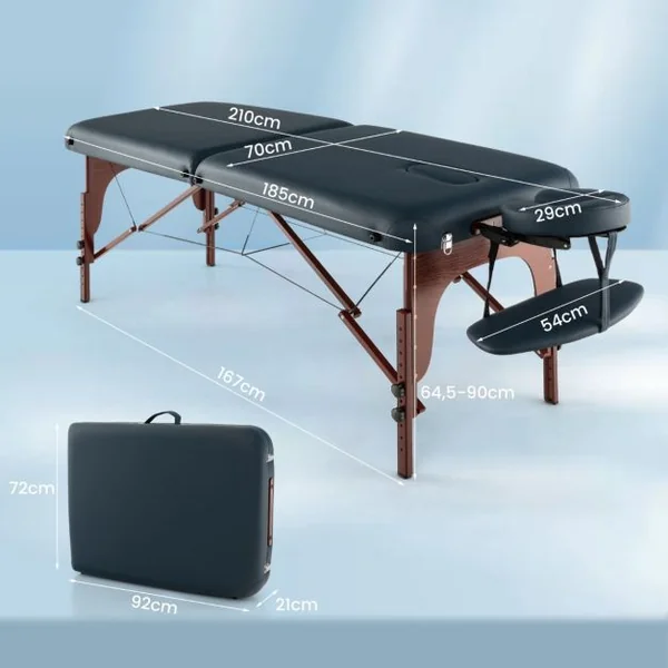 Table de Massage à 2 Plis Lit de Spa Portable Table de Spa Pliable avec Étui de Transport Bleu Marine