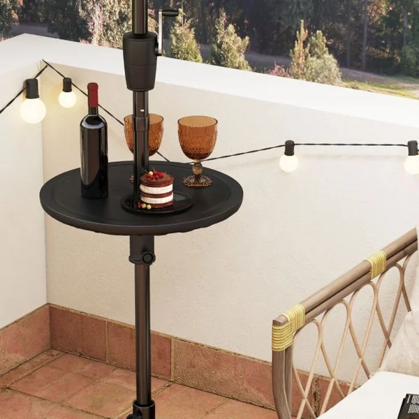 Table de Parasol Réglable Extérieure de 50 CM Plateau de Table Rond avec Trou de 38 MM pour Parasol Imitation Grain de Bois