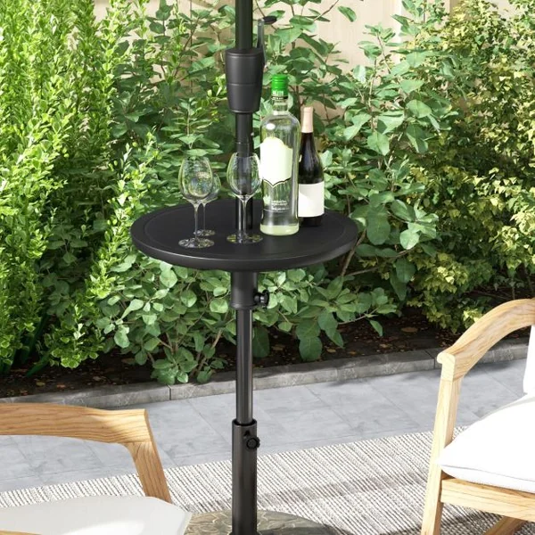 Table de Parasol Réglable Extérieure de 50 CM Plateau de Table Rond avec Trou de 38 MM pour Parasol Imitation Grain de Bois