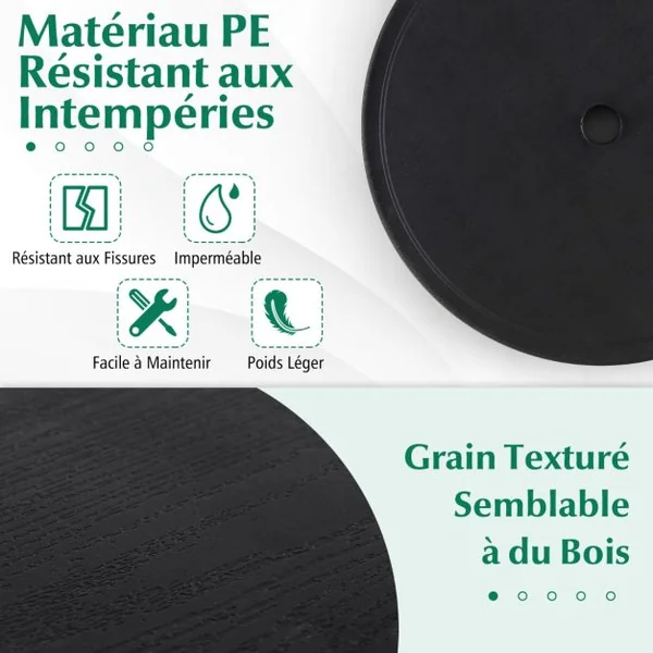 Table de Parasol Réglable Extérieure de 50 CM Plateau de Table Rond avec Trou de 38 MM pour Parasol Imitation Grain de Bois