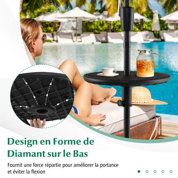 Table de Parasol Réglable Extérieure de 50 CM Plateau de Table Rond avec Trou de 38 MM pour Parasol Imitation Grain de Bois