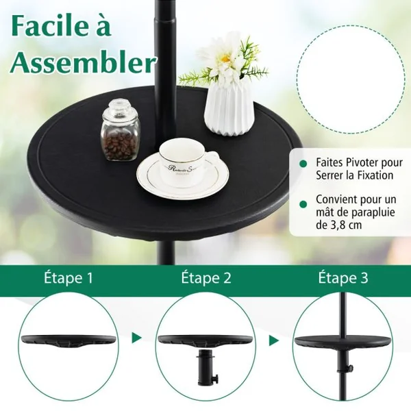 Table de Parasol Réglable Extérieure de 50 CM Plateau de Table Rond avec Trou de 38 MM pour Parasol Imitation Grain de Bois