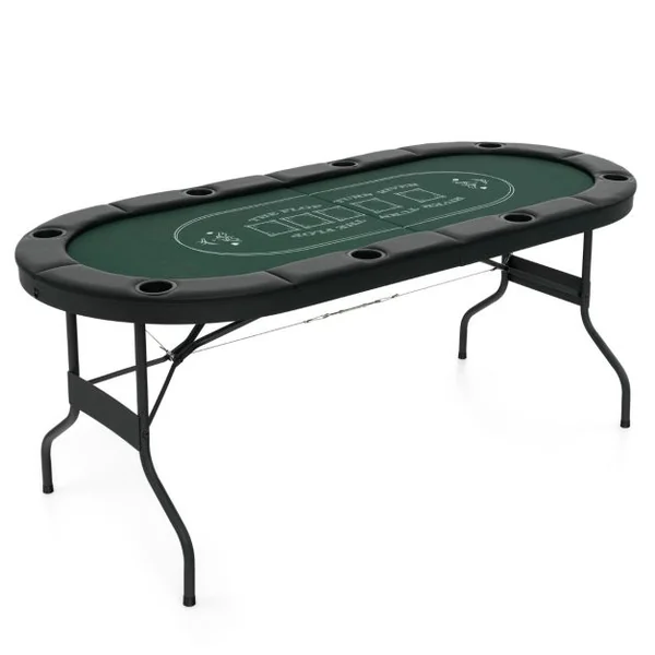 Table de Poker Ovale Pliable de 182 cm pour 8 Joueurs Table de Jeu de Cartes pour Blackjack Texas Hold'em Porte-gobelets en Métal Vert