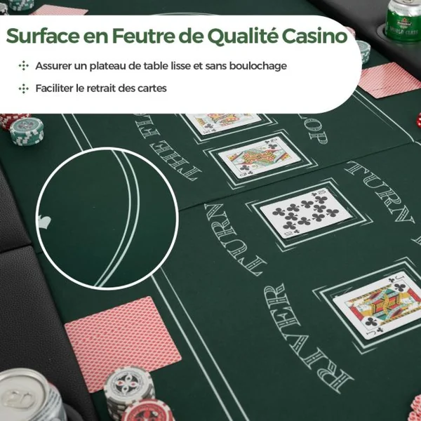 Table de Poker Ovale Pliable de 182 cm pour 8 Joueurs Table de Jeu de Cartes pour Blackjack Texas Hold'em Porte-gobelets en Métal Vert