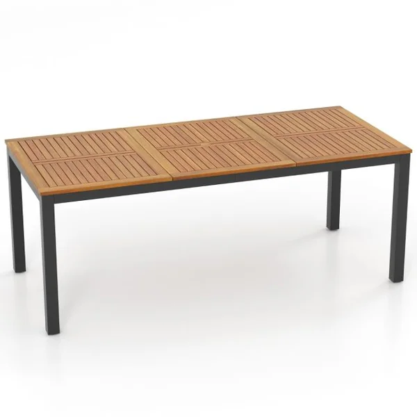 Table de Salle à Manger de 200 Cm Table d'Extérieur pour 8 Personnes avec Trou pour Parasol de 5cm Pieds en Métal et Repose-pied Réglables