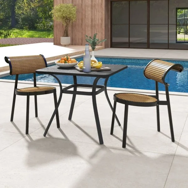Table de Salle à Manger de Patio en Métal 80 x 80 CM Table d'Appoint Carrée avec 4 Pieds Incurvés Table d'Extérieur pour 4 Personnes Gris