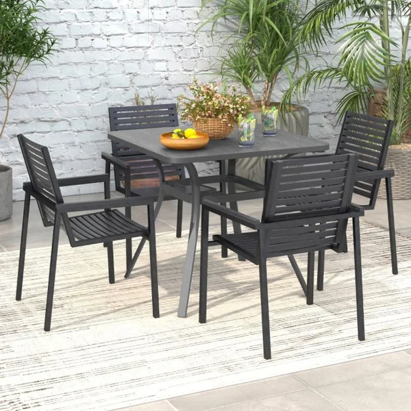 Table de Salle à Manger de Patio en Métal 80 x 80 CM Table d'Appoint Carrée avec 4 Pieds Incurvés Table d'Extérieur pour 4 Personnes Gris
