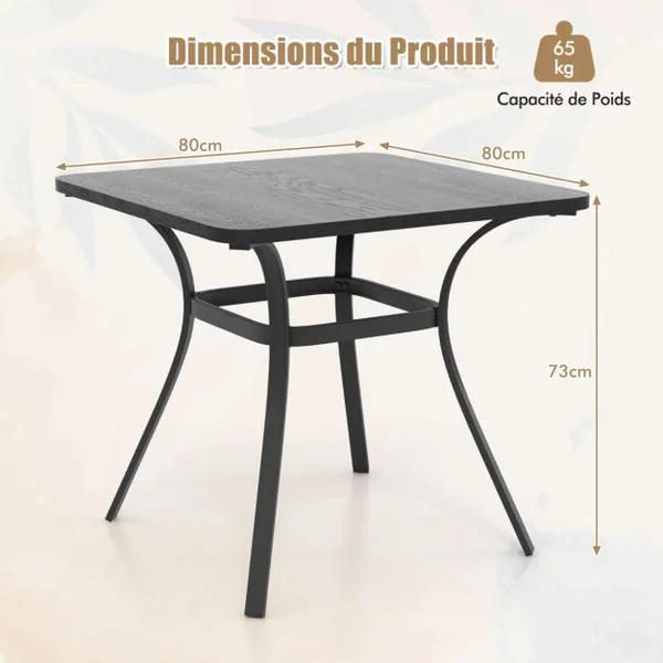 Table de Salle à Manger de Patio en Métal 80 x 80 CM Table d'Appoint Carrée avec 4 Pieds Incurvés Table d'Extérieur pour 4 Personnes Gris