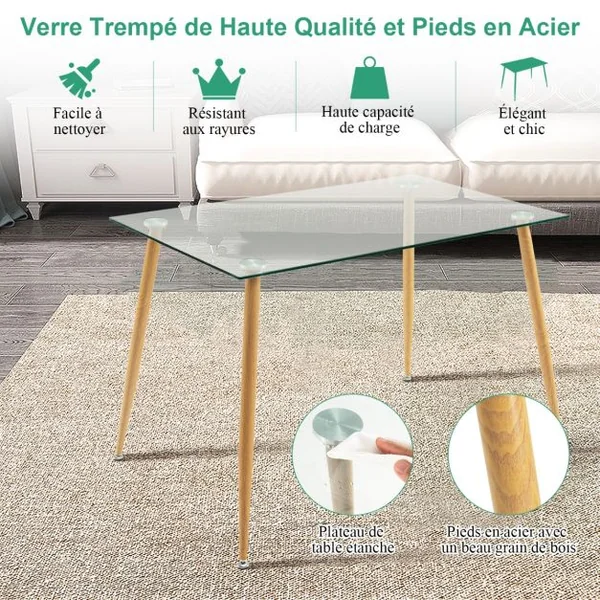 Table de Salle à Manger en Verre Trempé 110 x 70 x 75 CM - Style Moderne