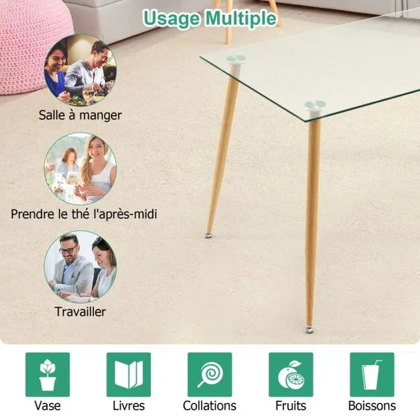 Table de Salle à Manger en Verre Trempé 110 x 70 x 75 CM - Style Moderne