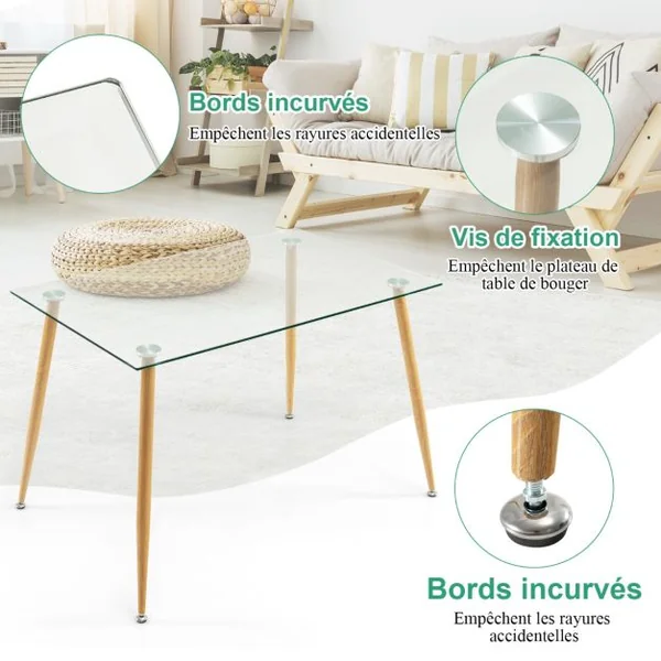 Table de Salle à Manger en Verre Trempé 110 x 70 x 75 CM - Style Moderne