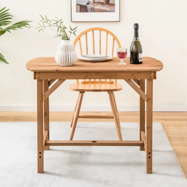 Table de Salle à Manger Extérieure en Bois de Sapin pour 4-6 Personnes pour Pelouse Jardin Intérieur Charge 180KG Naturel