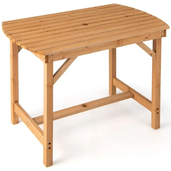 Table de Salle à Manger Extérieure en Bois de Sapin pour 4-6 Personnes pour Pelouse Jardin Intérieur Charge 180KG Naturel