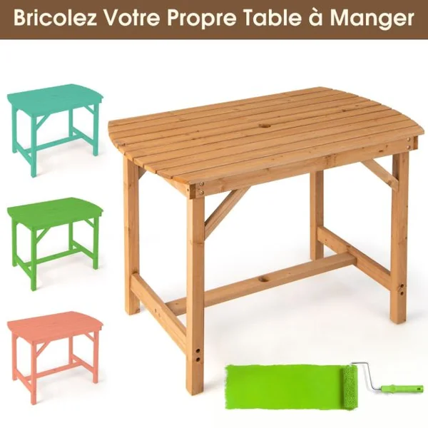 Table de Salle à Manger Extérieure en Bois de Sapin pour 4-6 Personnes pour Pelouse Jardin Intérieur Charge 180KG Naturel