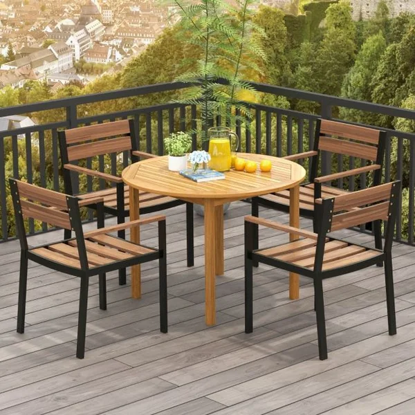 Table de Salle à Manger Extérieure Ronde en Bois d'Acacia Grande Table à Manger pour 4 Personnes Table de Bistrot de Patio
