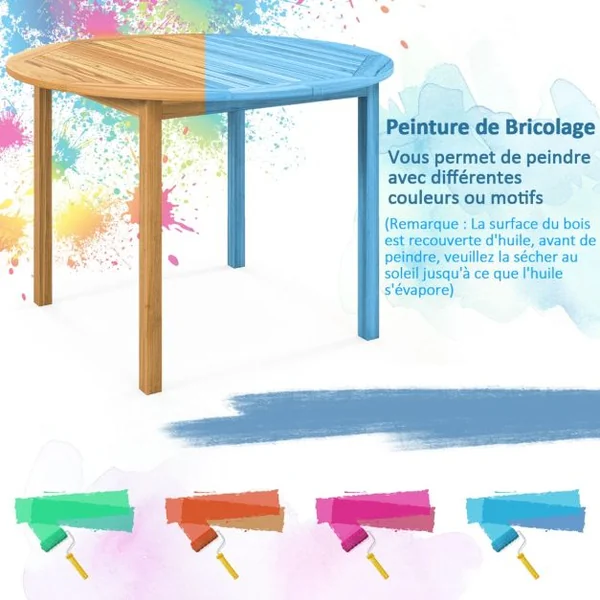 Table de Salle à Manger Extérieure Ronde en Bois d'Acacia Grande Table à Manger pour 4 Personnes Table de Bistrot de Patio