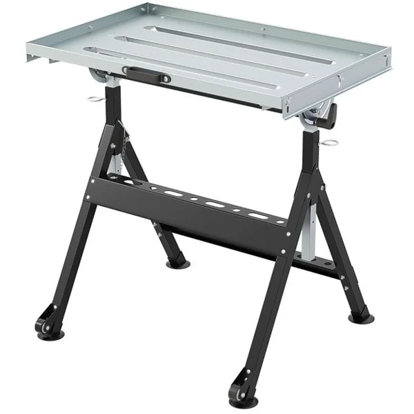 Table de Soudage Pliante avec Plateau de 78x51cm Établi de Soudage 2 Roues Fixes 4 Hauteurs 80-95cm 5 Angles Charge 180kg Noir