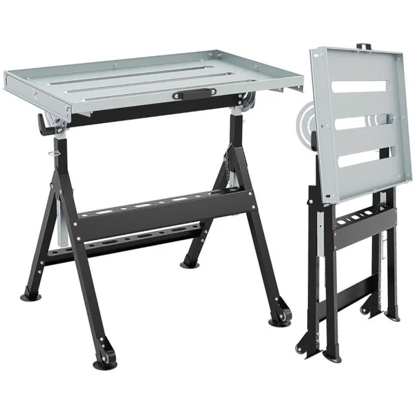 Table de Soudage Pliante avec Plateau de 78x51cm Établi de Soudage 2 Roues Fixes 4 Hauteurs 80-95cm 5 Angles Charge 180kg Noir
