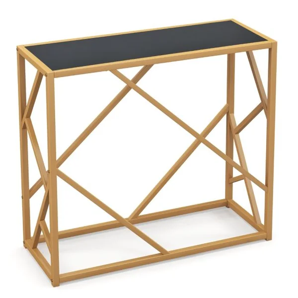 Table d'Entrée avec Plateau en Verre Trempé de 80 Cm Table Console Étroite avec Cadre Doré Longue Moderne Cadre en Métal Robuste Entrée Nior