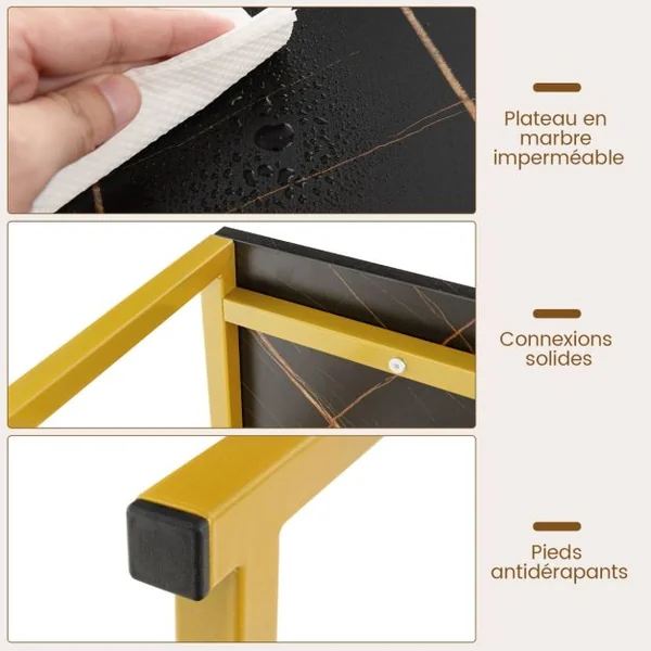 Table d'Entrée de 120 Cm de Long Table Console avec Plateau en Faux Marbre et Cadre en Métal Dorépour Le Salon Le Couloir L’entrée Noir/Blanc