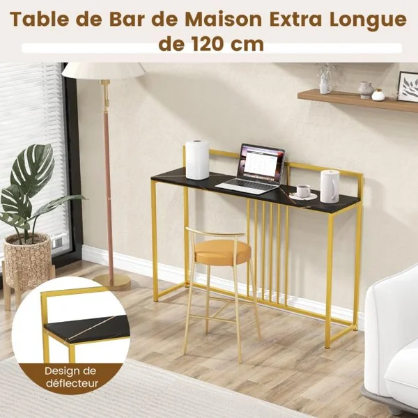 Table d'Entrée de 120 Cm de Long Table Console avec Plateau en Faux Marbre et Cadre en Métal Dorépour Le Salon Le Couloir L’entrée Noir/Blanc