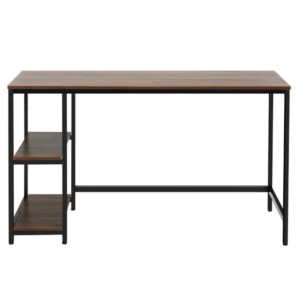 Table d'Ordinateur Industriel avec 2 Etagères de Rangement Ajustable Cadre Métallique 120 x 60 x 75 CM pour Bureau Salon