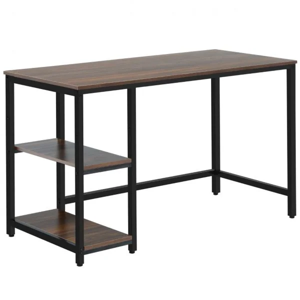 Table d'Ordinateur Industriel avec 2 Etagères de Rangement Ajustable Cadre Métallique 120 x 60 x 75 CM pour Bureau Salon