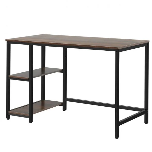 Table d'Ordinateur Industriel avec 2 Etagères de Rangement Ajustable Cadre Métallique 120 x 60 x 75 CM pour Bureau Salon